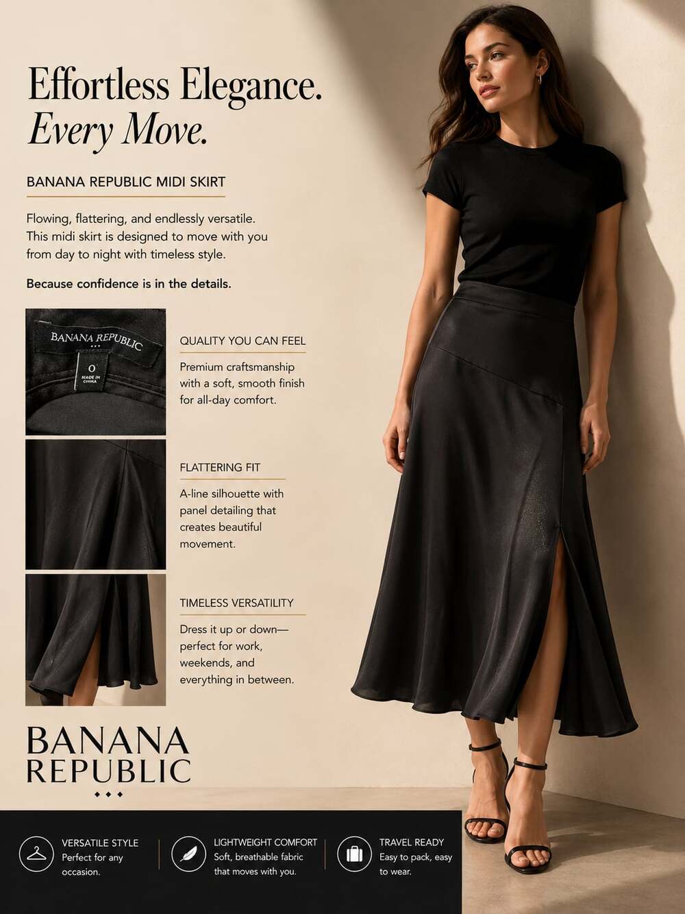 Banana Republic Bliss A-Line Midi Skirt with Side Slit
